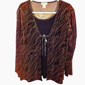 Notations Woman 2 In 1 Black Velvet Red Metallic Threading Micro Pearls 1X (Q-6)